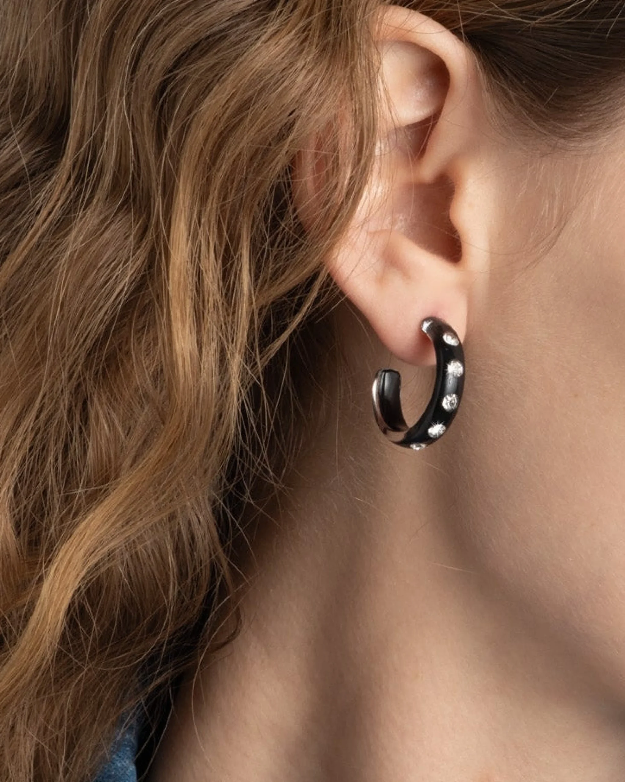 Lucite Crystal Hoop Earring- Onyx