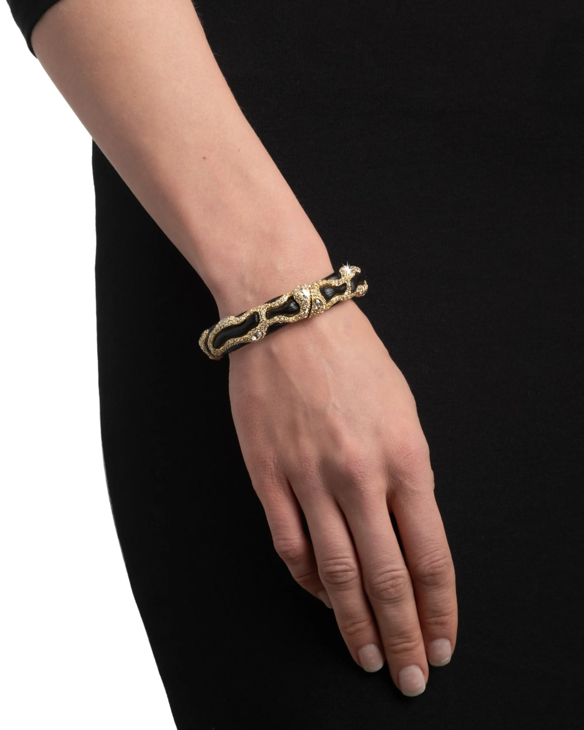 Lucite Crystal Pave Hinge Bracelet- Black