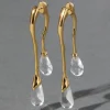 Lucite Gold Front Back Double Drop Earring- Clear