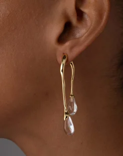 Lucite Gold Front Back Double Drop Earring- Clear