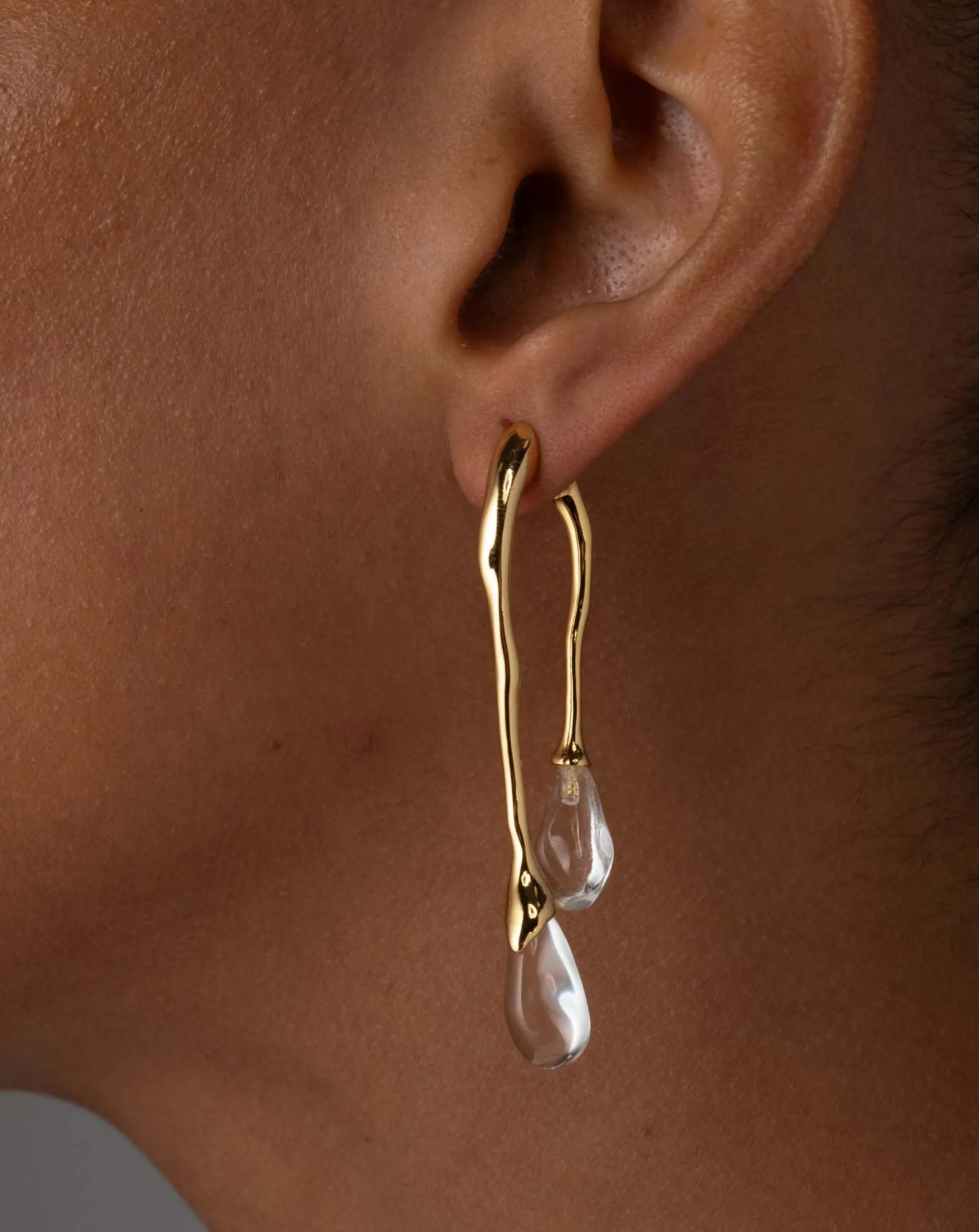 Lucite Gold Front Back Double Drop Earring- Clear