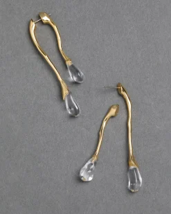 Lucite Gold Front Back Double Drop Earring- Clear