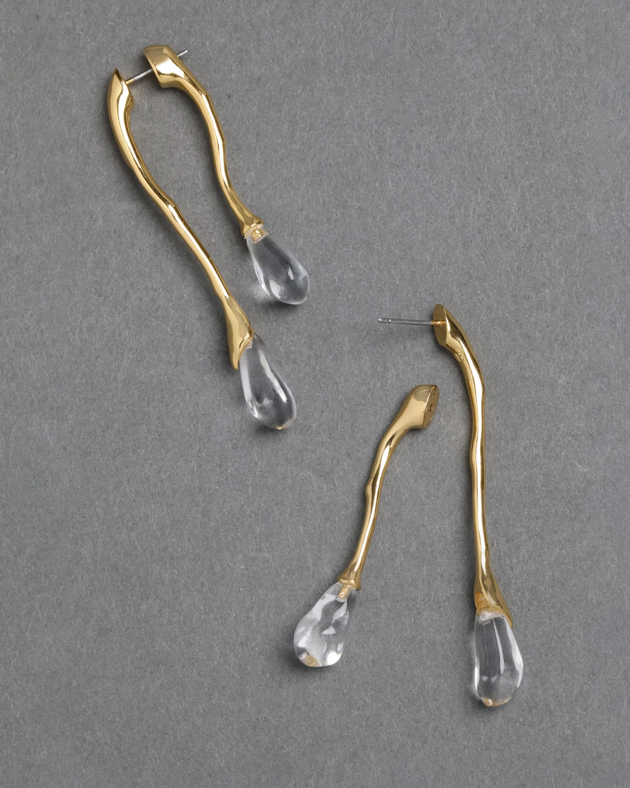 Lucite Gold Front Back Double Drop Earring- Clear