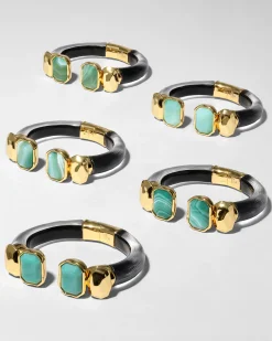 Lucite Green Agate Capped Hinge Bracelet- Black