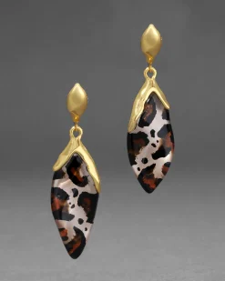 Lucite Petal Leverback Earring- Leopard