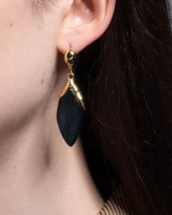 Lucite Petal Leverback Earring- Black