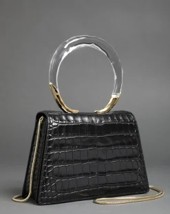 Lucite Quad Handbag - Black Croc