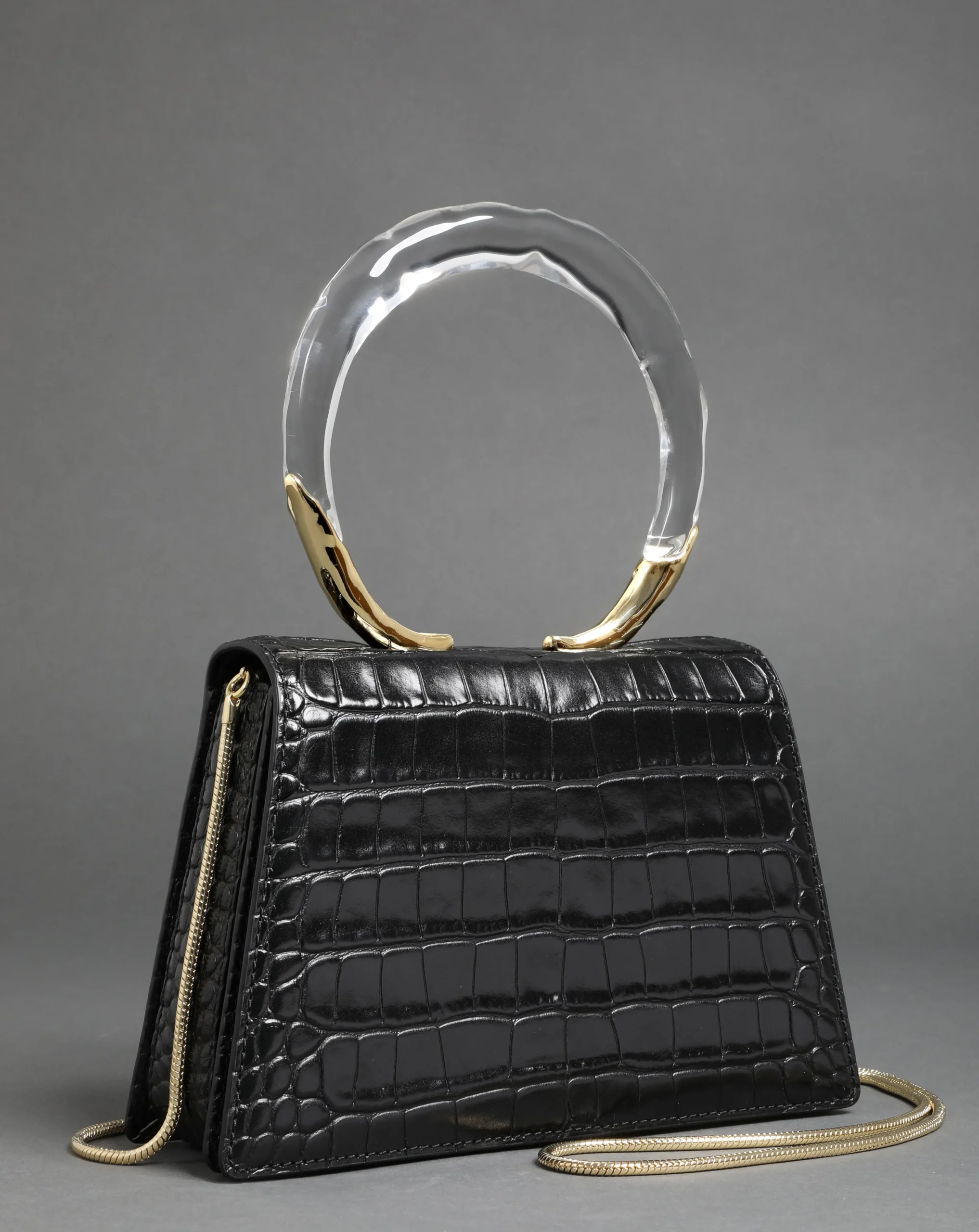 Lucite Quad Handbag - Black Croc