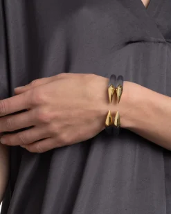 Mirrored Pyramid Lucite Brake Hinge Bracelet- Steel Blue