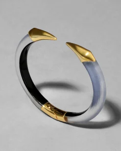 Mirrored Pyramid Lucite Brake Hinge Bracelet- Steel Blue
