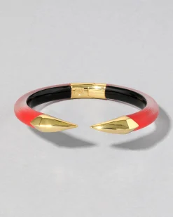 Mirrored Pyramid Lucite Brake Hinge Bracelet- Lipstick Red