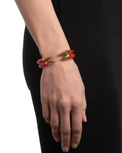Mirrored Pyramid Lucite Brake Hinge Bracelet- Lipstick Red