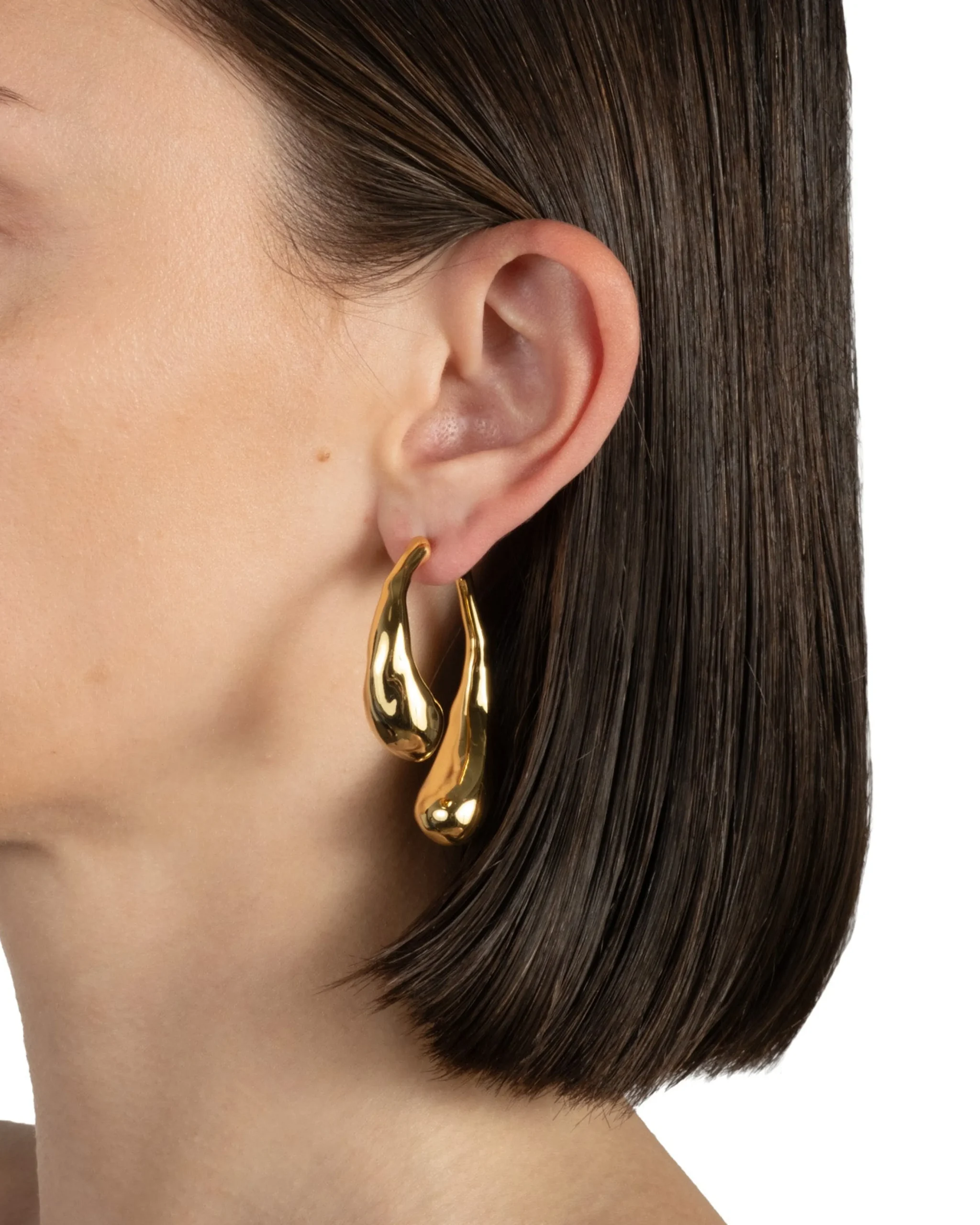 Molten Gold Scoop Front Back Earring