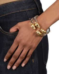Panther Visage Lucite Hinge Cuff Bracelet