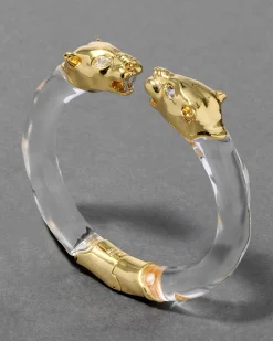 Panther Visage Lucite Hinge Cuff Bracelet
