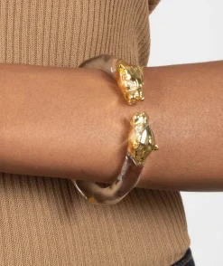 Panther Visage Lucite Hinge Cuff Bracelet