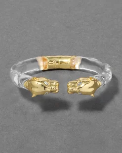 Panther Visage Lucite Hinge Cuff Bracelet