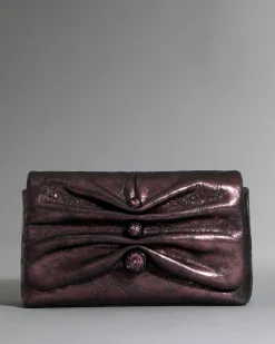 Ruched Crystal Crossbody Bag- Dark Plum