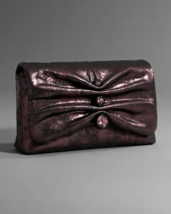 Ruched Crystal Crossbody Bag- Dark Plum