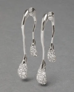 Solanales Crystal Front Back Double Drop Earring - Silver