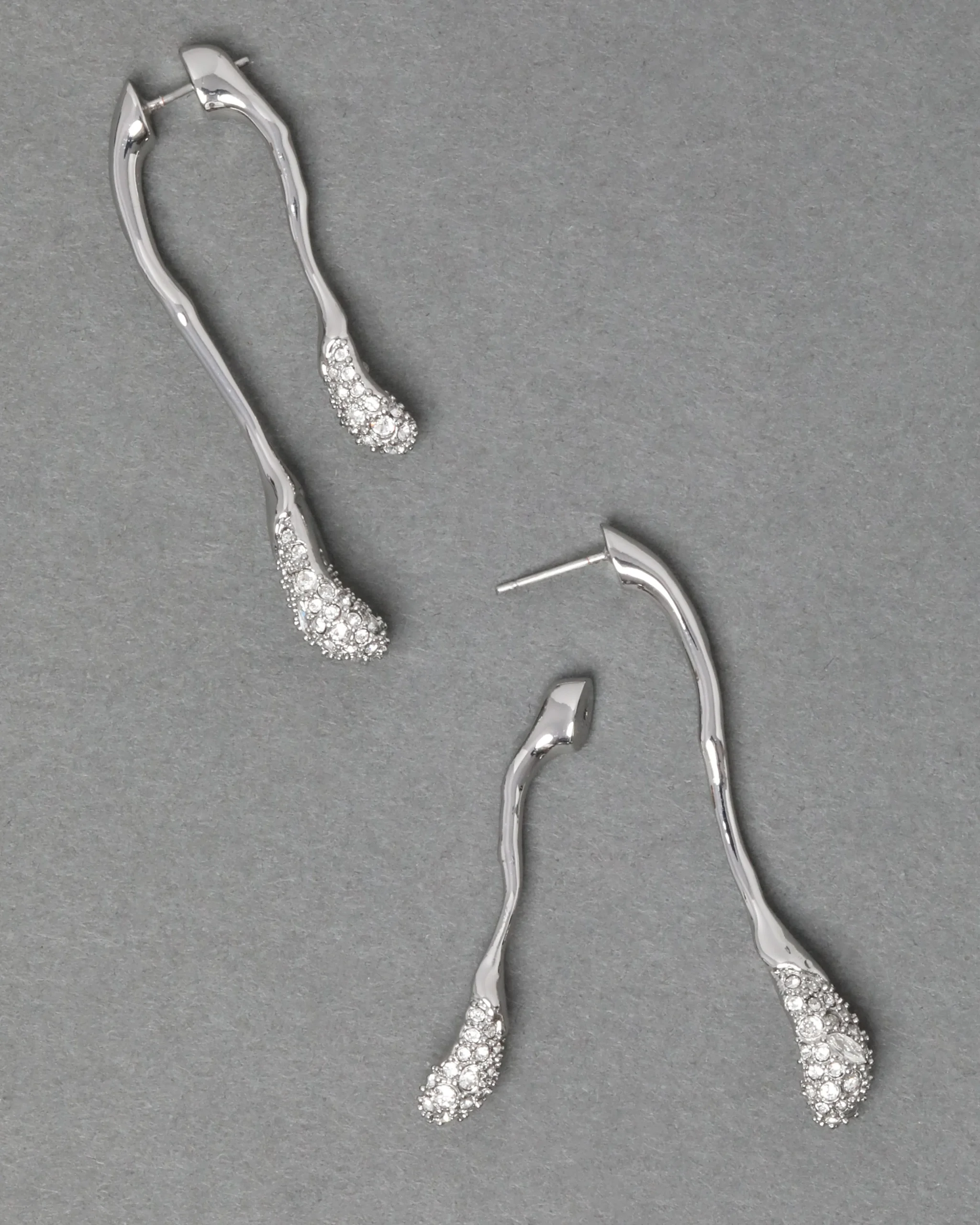 Solanales Crystal Front Back Double Drop Earring - Silver