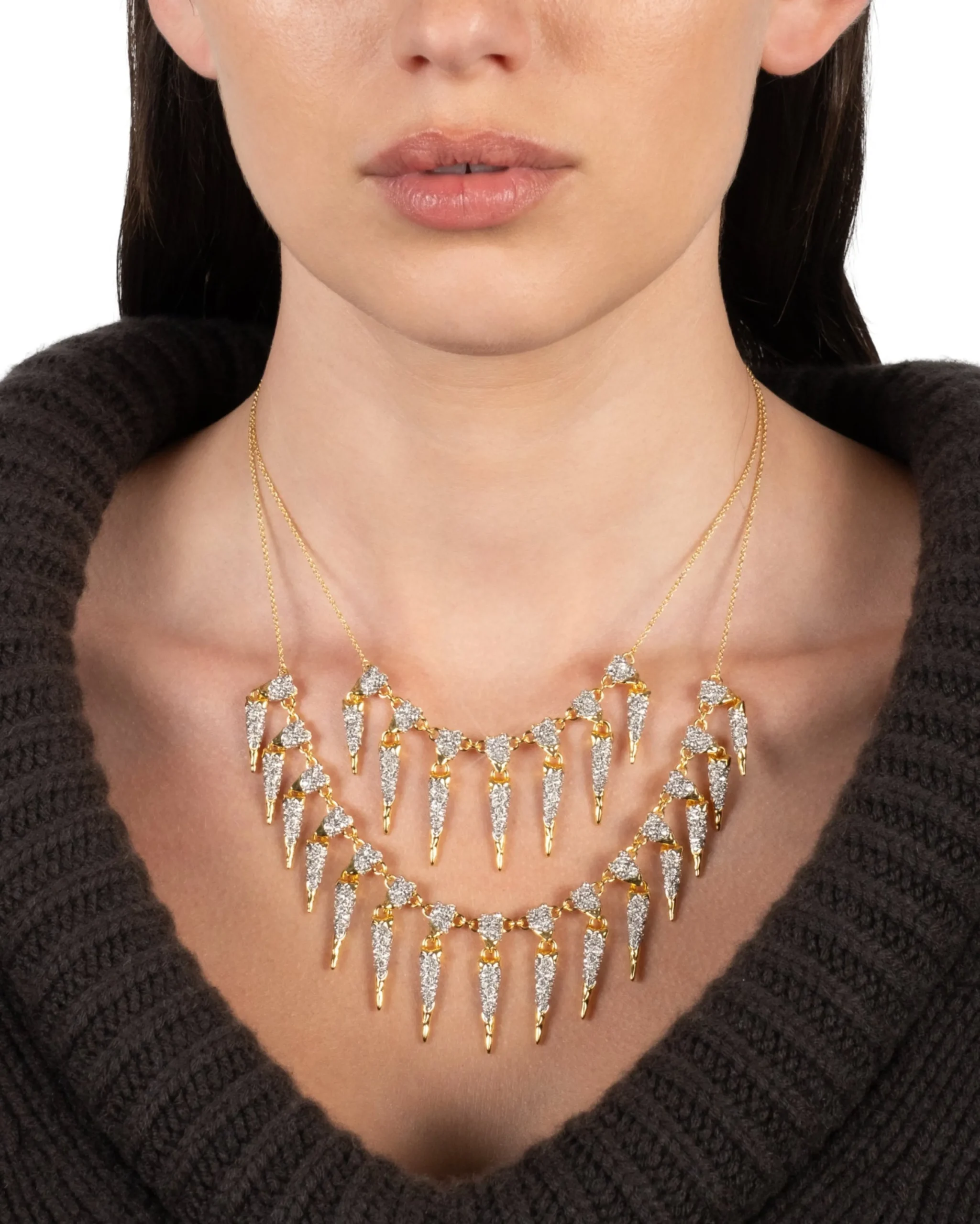 Solanales Crystal Spear Layered Fringe Necklace