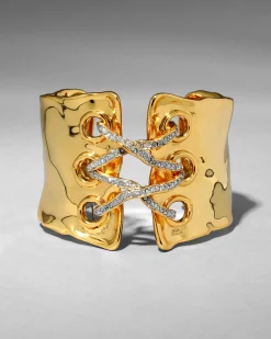 Solanales Gold Crystal Lace Up Cuff Bracelet