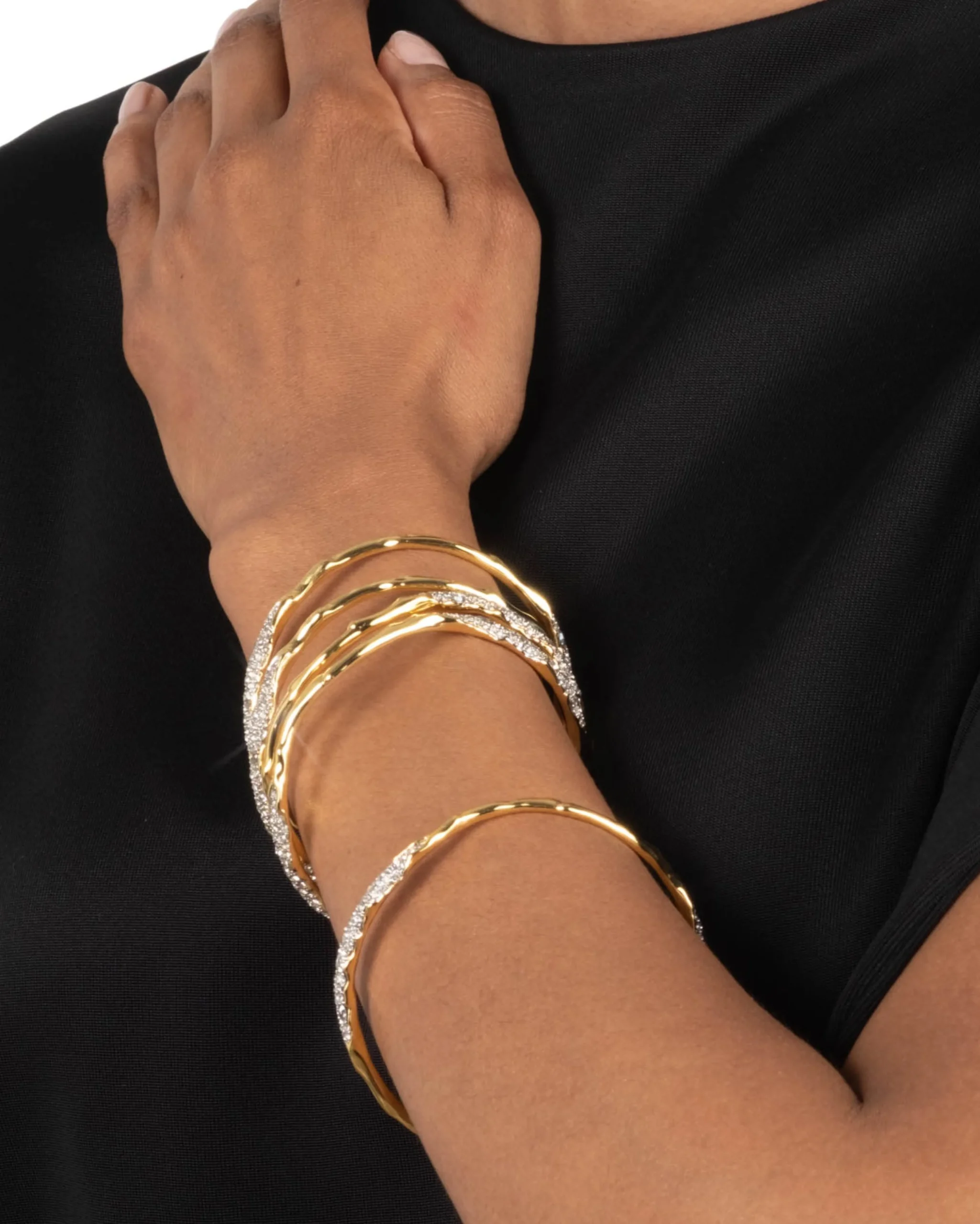 Solanales Gold Crystal Skinny Bangle Bracelet