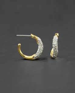 Solanales Gold Crystal Twist Mini Hoop Earring
