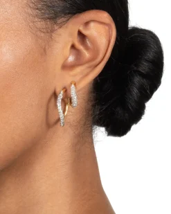 Solanales Gold Crystal Twist Mini Hoop Earring