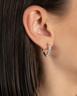 Solanales Gold Crystal Twist Mini Hoop Earring