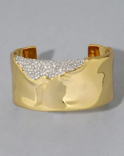 Solanales Gold Crystal Wide Cuff Bracelet