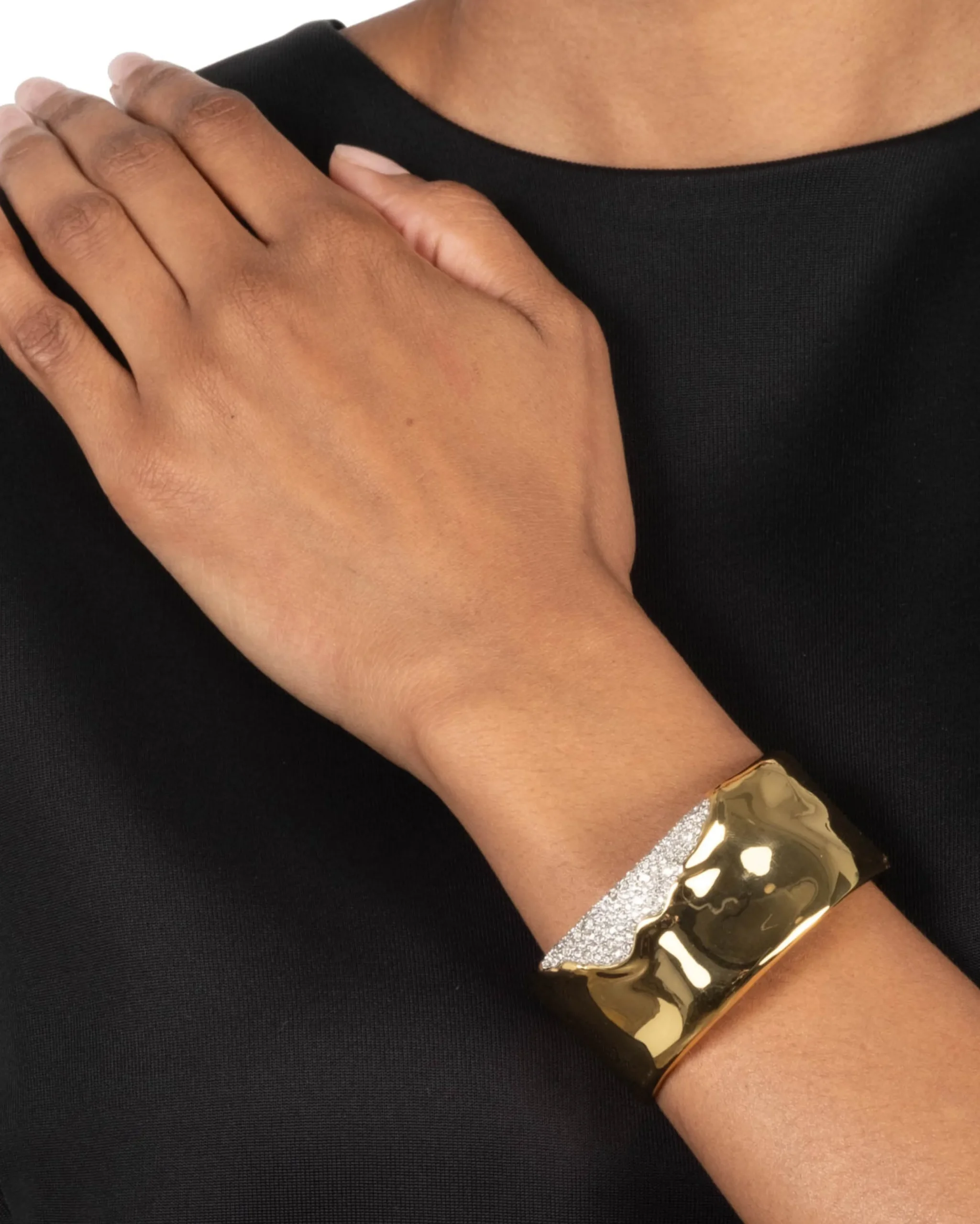 Solanales Gold Crystal Wide Cuff Bracelet