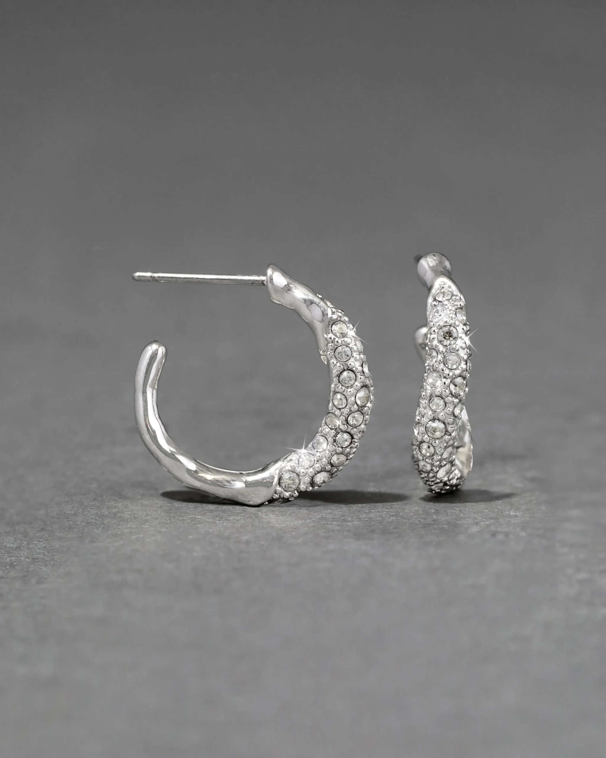 Solanales Silver Crystal Twist Mini Hoop Earring