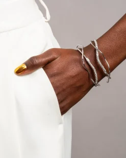Solanales Silver Crystal Intertwined Cuff Bracelet