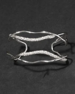 Solanales Silver Crystal Intertwined Cuff Bracelet