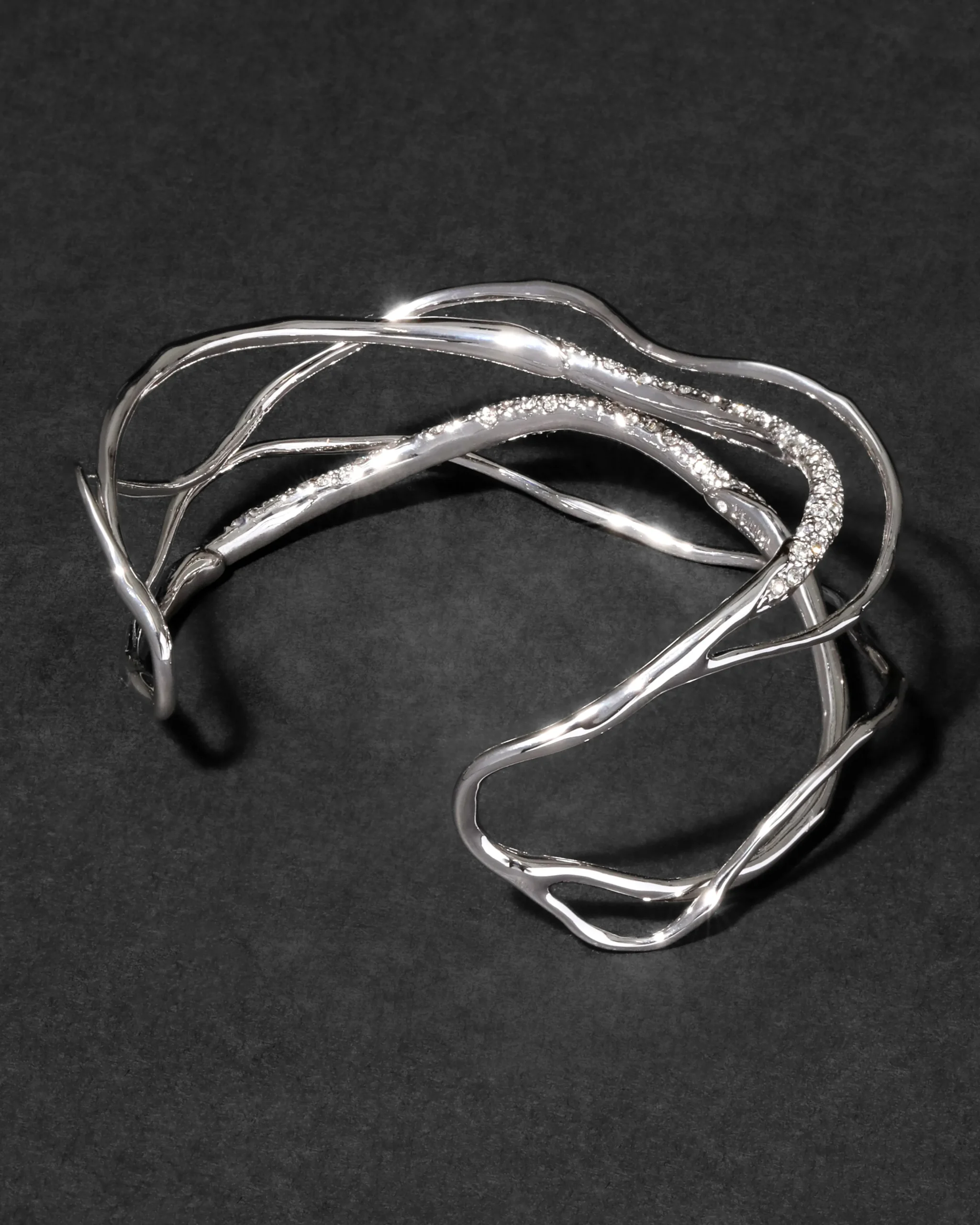 Solanales Silver Crystal Intertwined Cuff Bracelet