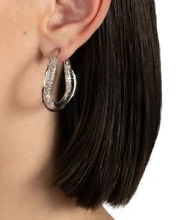 Solanales Silver Crystal Twist Hoop Earring
