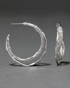 Solanales Silver Crystal Twist Hoop Earring