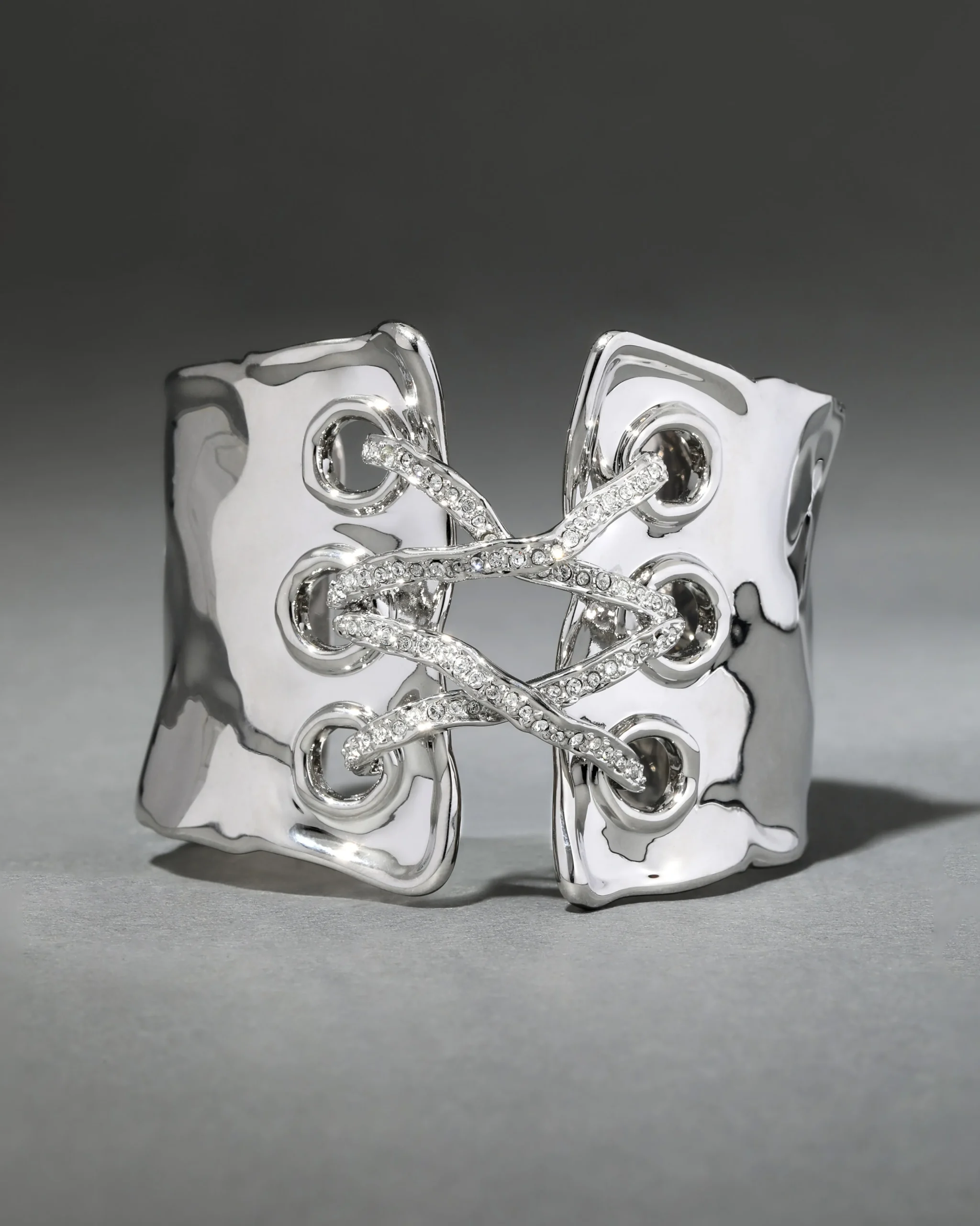 Solanales Silver Crystal Lace Up Cuff Bracelet