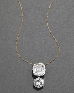 Sterling Silver & 14k Gold Cut Luminous Crystal Drop Pendant Necklace