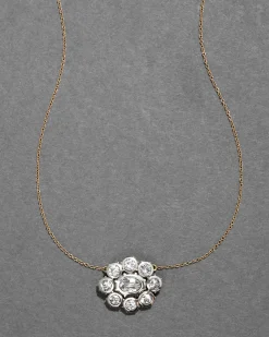 Sterling Silver & 14k Gold Cut Luminous Crystal Cluster Flower Necklace