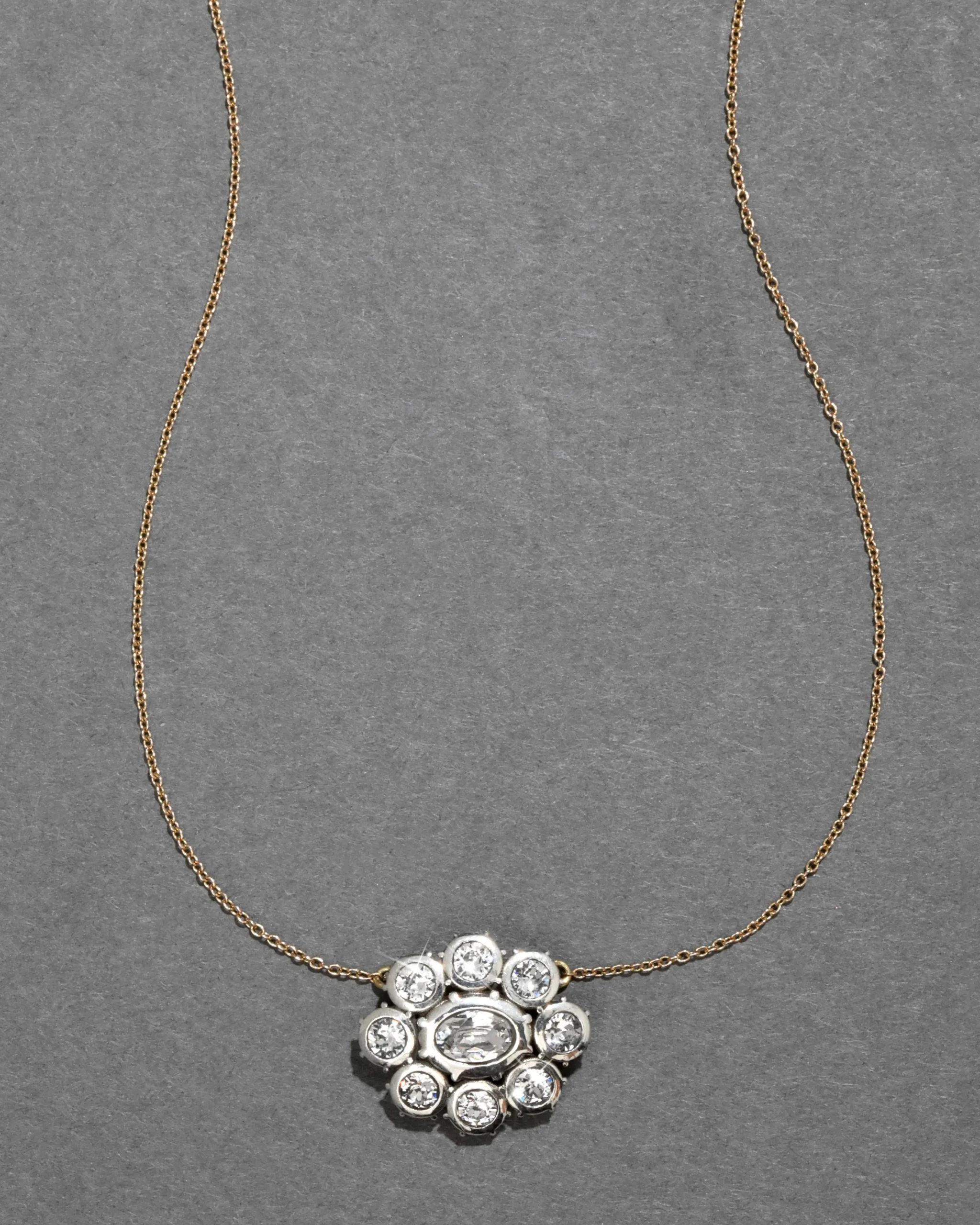 Sterling Silver & 14k Gold Cut Luminous Crystal Cluster Flower Necklace