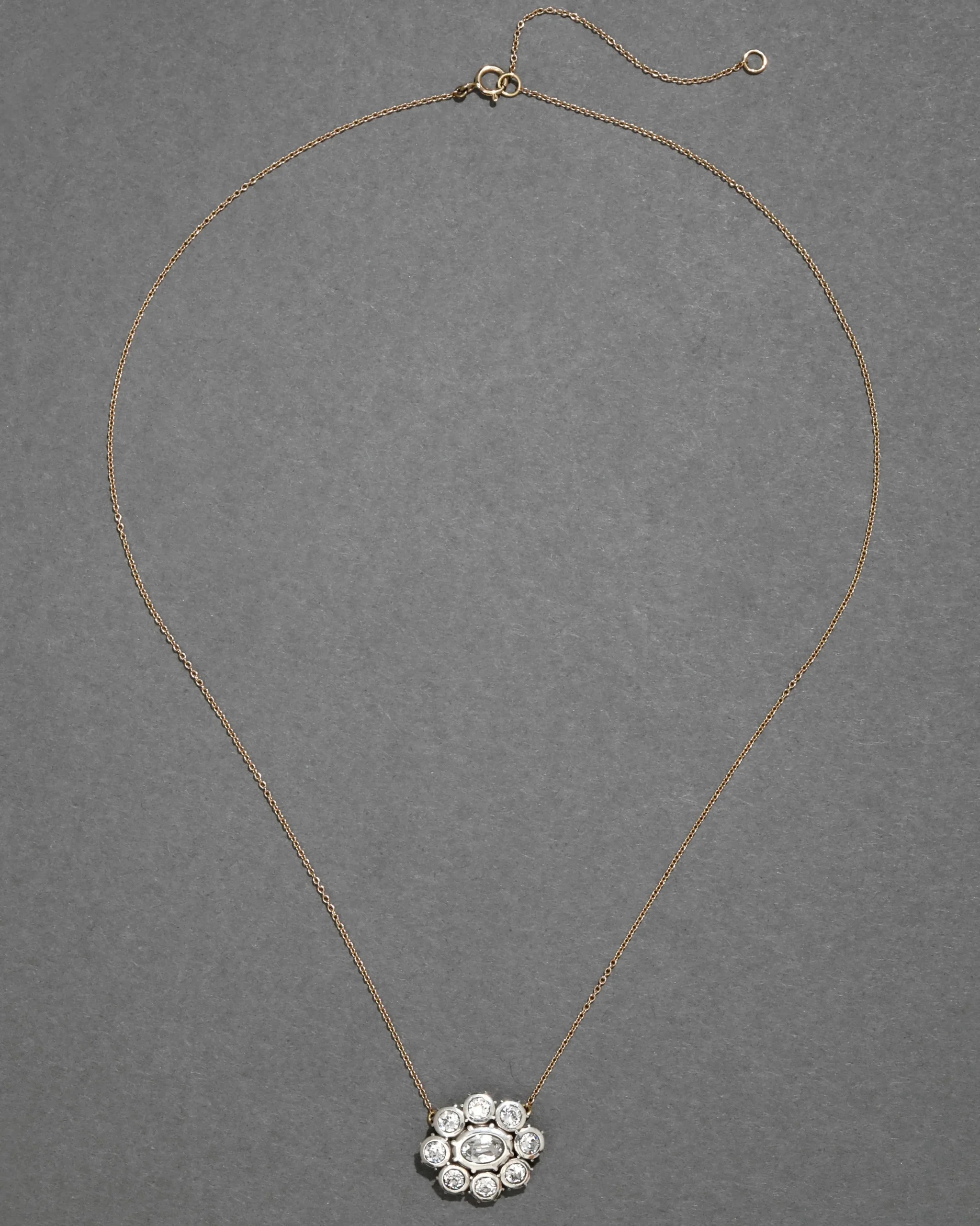 Sterling Silver & 14k Gold Cut Luminous Crystal Cluster Flower Necklace