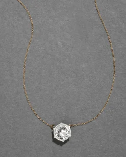 Sterling Silver & 14k Gold Large Cut Luminous Crystal Solitaire Necklace