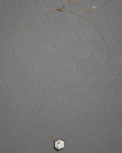 Sterling Silver & 14k Gold Large Cut Luminous Crystal Solitaire Necklace