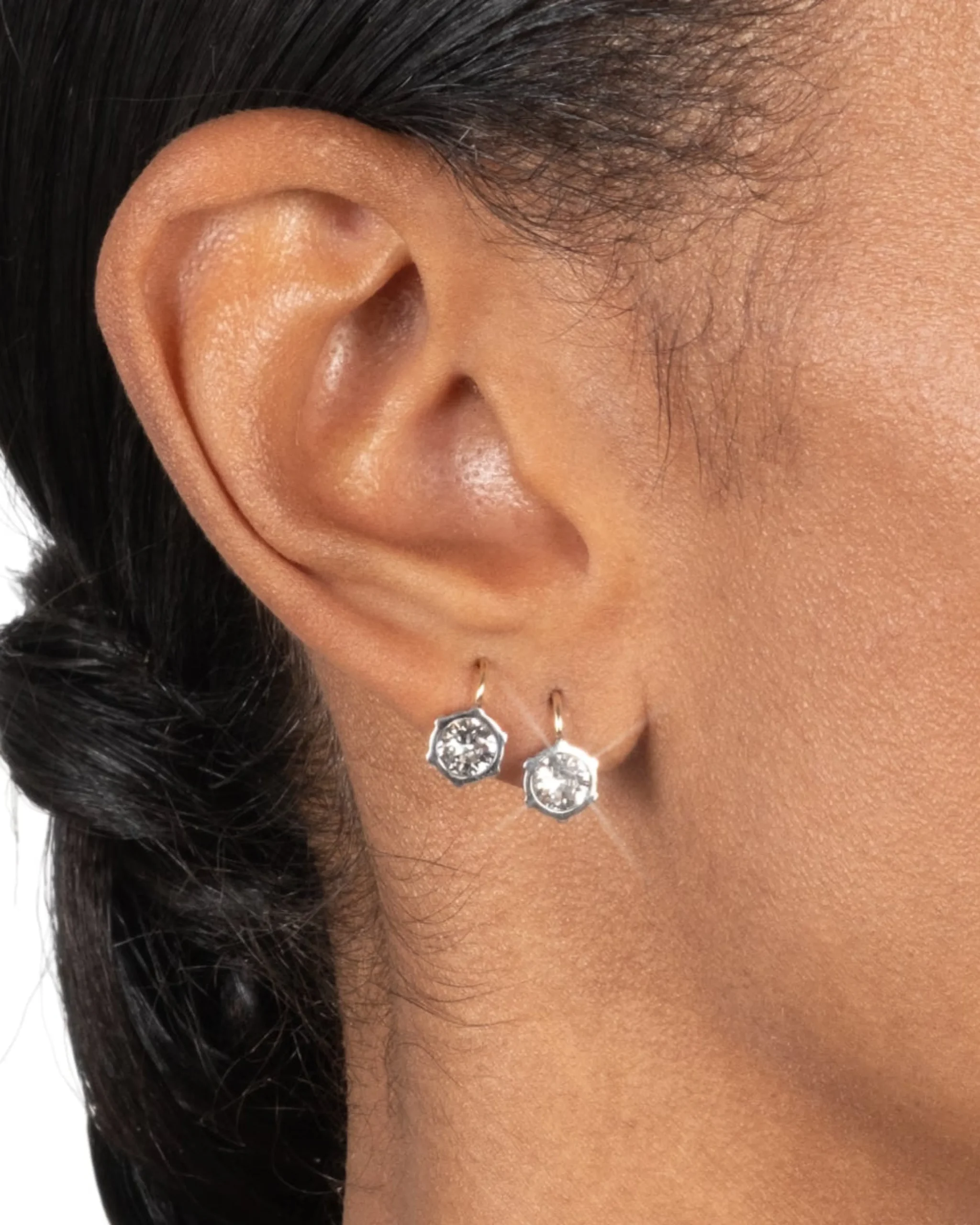 Sterling Silver & 14k Gold Petite Cut Luminous Crystal Wire Earring