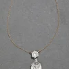 Sterling Silver & 14k Gold Pear Cut Luminous Crystal Drop Necklace