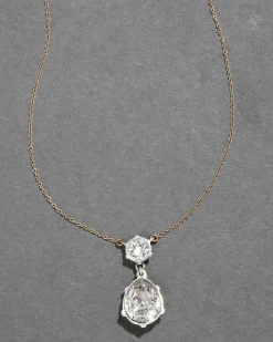 Sterling Silver & 14k Gold Pear Cut Luminous Crystal Drop Necklace