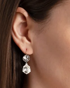 Sterling Silver & 14k Gold Pear Crystal Drop Wire Earring